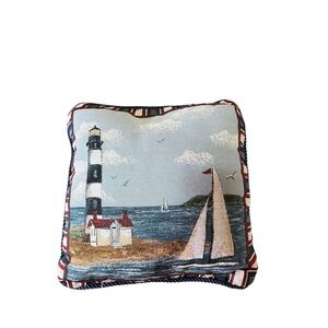 Nautical Lighthouse Seaside Decor Birds & Sail Boats  Tapestry Throw Pillow